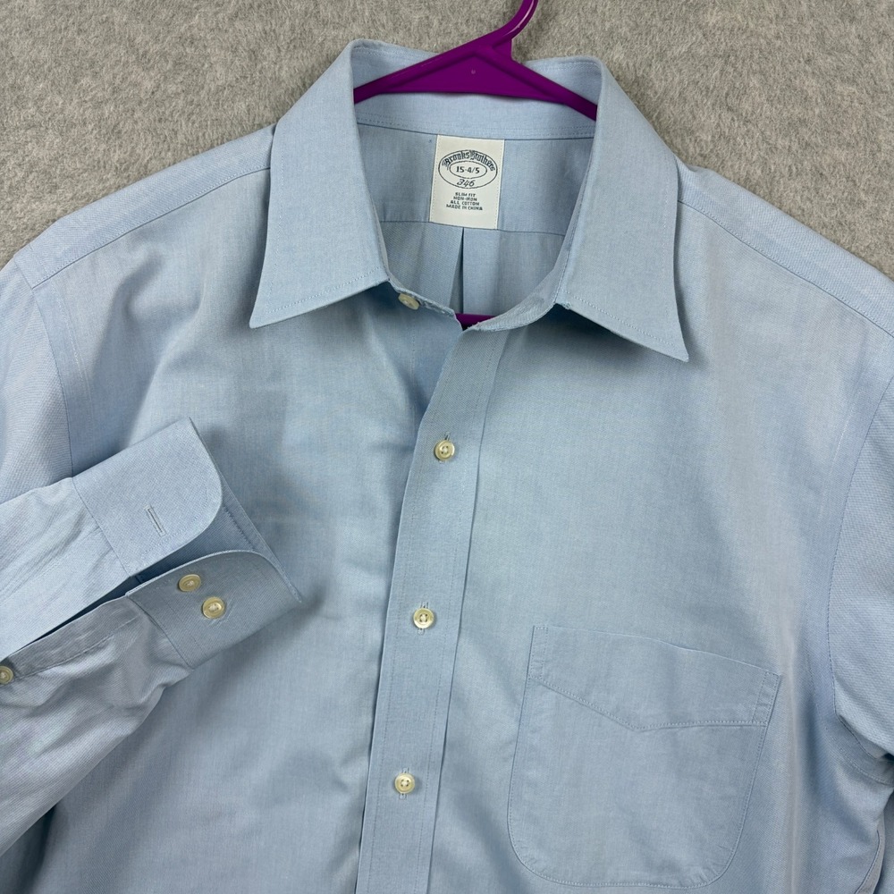Brooks Brothers Shirt Mens 15 4/5 Blue Oxford Cloth Slim Fit Non Iron Button Up
